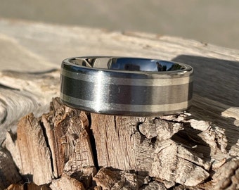 Titanium Silver Stripes Ring, Wedding Band, Ladies, Mens, Brushed finish