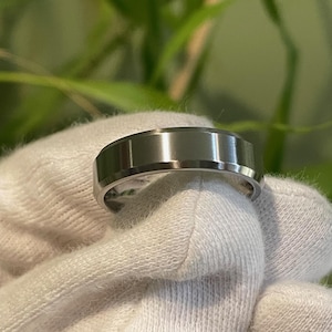Handsome Titanium Ring, Wedding Band, Beveled Edges, All Satin Finish