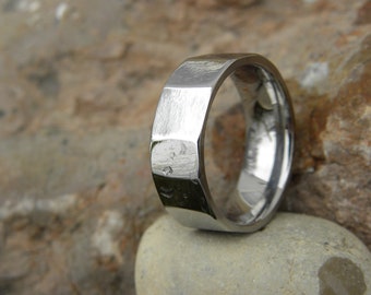 Polished Titanium Faceted Ring - Wedding Band, Mens, Ladies, Fashion