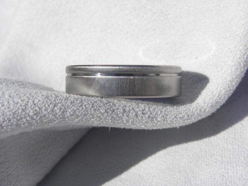Wedding Band Frosted Finish Titanium Ring Offset Pinstripe Groove