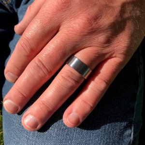 Mens Ring, Titanium Band, Stone Finish, Wedding, Annversary, Rugged Looking 9mm (pictured)