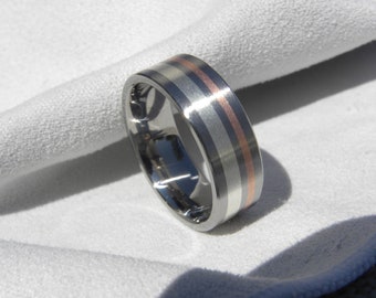 Mens Wedding Band - Titanium Copper Silver Ring, Handsome style