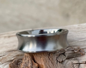 Concave Cut Titanium Ring, Wedding Band, Smooth Satin Finish