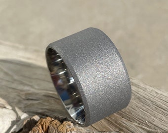 Wide Sandblasted Bevel Edge Ring, Wedding Band, Titanium