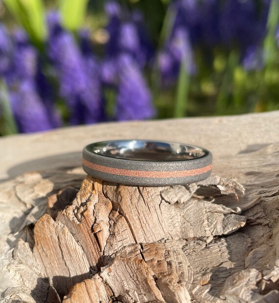 Sandblasted Titanium Copper Ring Wedding Band Womens Mens