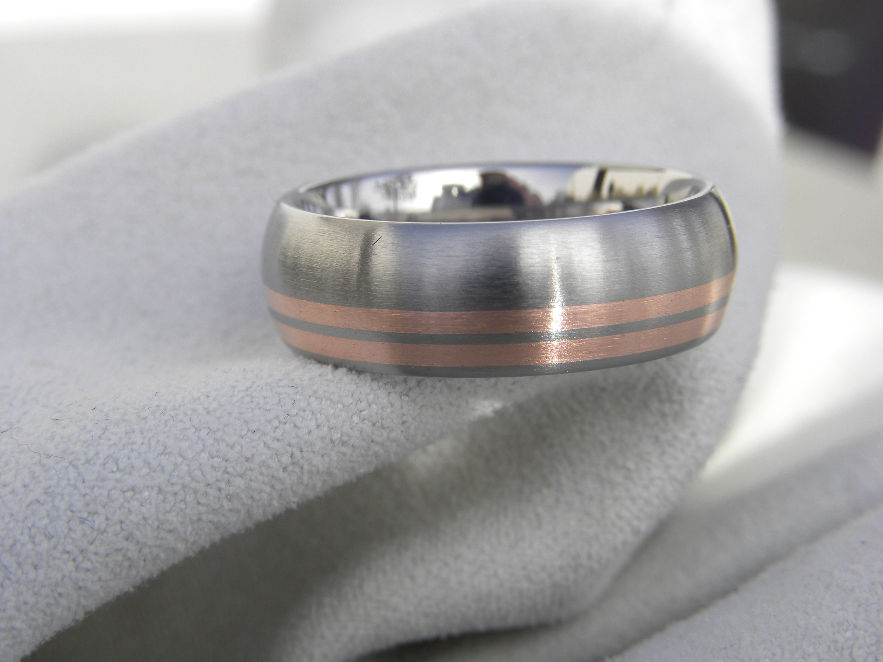 Titanium Double Offset Inlay Ring Wedding Band Copper Inlays | Etsy