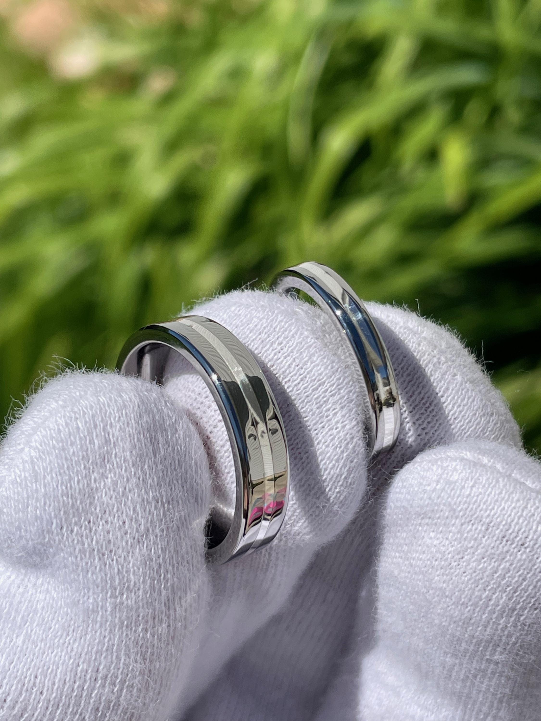 Beautiful Ring Set, Wedding or Anniversary, Titanium and Silver Bands, Promise Rings