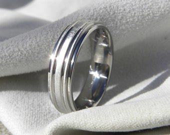 Wedding Band, Titanium Ring, Unique Style, Frosted Polished Finish