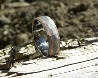 Sandblasted, Titanium Copper Faceted Profile Ring, Wedding Band, Unisex