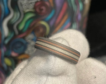 Titanium, Copper, Silver Striped Ring, Wedding Band, 6mm, US size 9