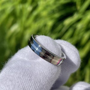 Titanium Silver Stripe Ring, Wedding, Anniversary, Band, Polished