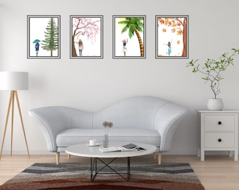 Four Season Printable Wall Art | Rainy Season Wall Art Decor | Four Season Wall Art | Seasons Poster | Weather Seasons Prints | Set of 4