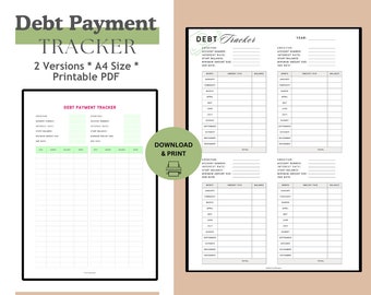 Debt Payment Tracker Printable | Bills Payment Tracker | Debt Payoff Log | Manage Money | Size A4 | Instant Download PDF | Ready to Print