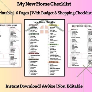 My New Home Checklist, Printable, 6 A4 Size Pages, With Budget & Shopping Checklist, First Apartment Tracker, Moving Checklist, Packing List