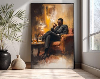 Impresión artística de un hombre negro fumando un cigarro / Retrato de un caballero distinguido (descarga digital)