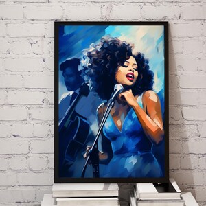 African American Art | Black Women Art |  Black Art | Blue Wall Art | Home Decor | Jazz Singer | Downloadable Art | Music | Jazz | Printable