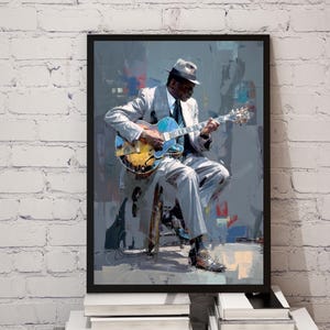 Arte jazz contemporanea / Arte murale / Arte nera / Download digitale / Chitarrista / Amante del jazz / Amante della musica / Stampabile / Arte astratta / Arte