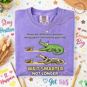 Wait Smarter Not Longer Poster - Funny Office Wall Art - Motivational Crocodile Snail Decor - Sarcastic Entrepreneur Gift - Growth Mindset