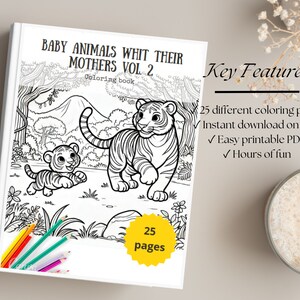 Baby Animals and Mothers Coloring Book Vol. 2  25 New Adorable Pages Printable Coloring Book Digital Download Heartwarming Coloring Fun
