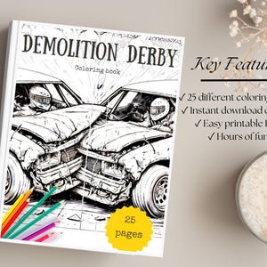 Afdrukbare kleurplaten sloopderby Digitale downloads voor Chaos-scènes kinderactiviteit Destruction Derby afdrukbaar kleurboek kinderen