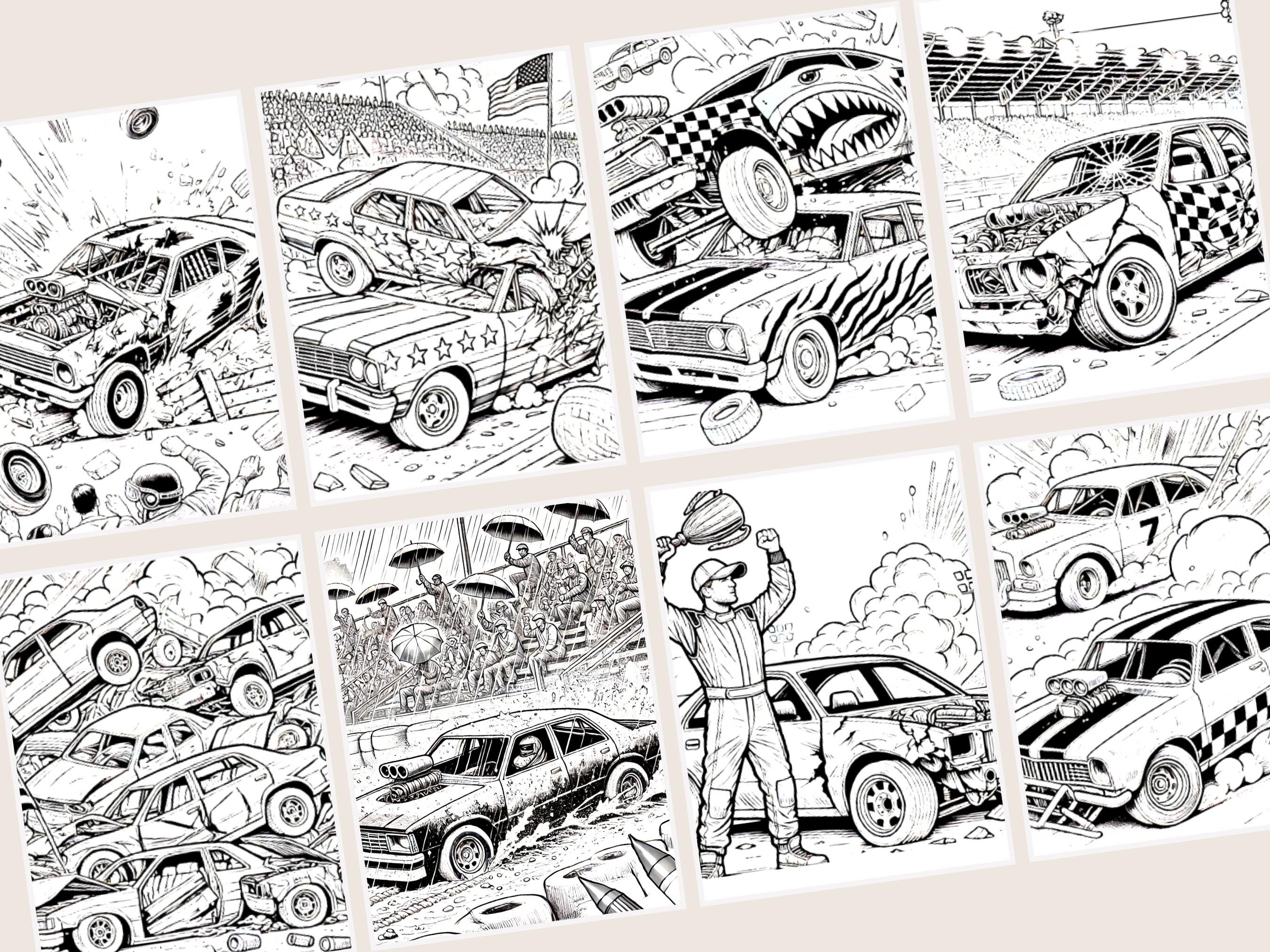 Demolition Derby Printable Coloring Pages Digital Downloads for Mayhem Scenes Kids Activity ...