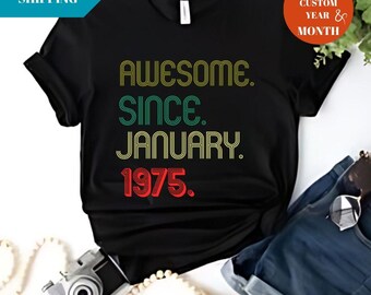 Awesome Since 1975 Shirt, 50th Birthday Gift, Birthday Gift for Him, 50th Birthday idea, 50th Birthday Shirt, Personalized Birthday Tshirt