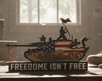 USA Tank Patriotic 3D Multilayer Wooden Laser Cut Svg File, Freedom Isn't Free Army Military Soldier Layered Dxf Xtool Digital Download