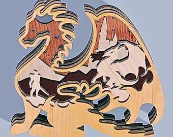 Fichier multicouche 3D en bois gravé au laser, décoration fantaisie ornement Glowforge, fichier à téléchargement immédiat Svg Dxf Ai Pdf