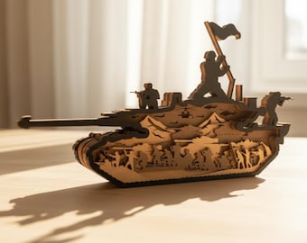 American Tank Patriotic 3D Multilayer Wooden Laser Cut Svg File, Usa Army Military Soldier Layered Dxf Xtool Digital Download Machine Craft