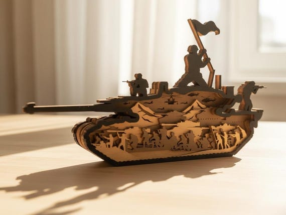 American Tank Patriotic 3D Multilayer Wooden Laser Cut Svg File, Usa Army Military Soldier Layered Dxf Xtool Digital Download Machine Craft