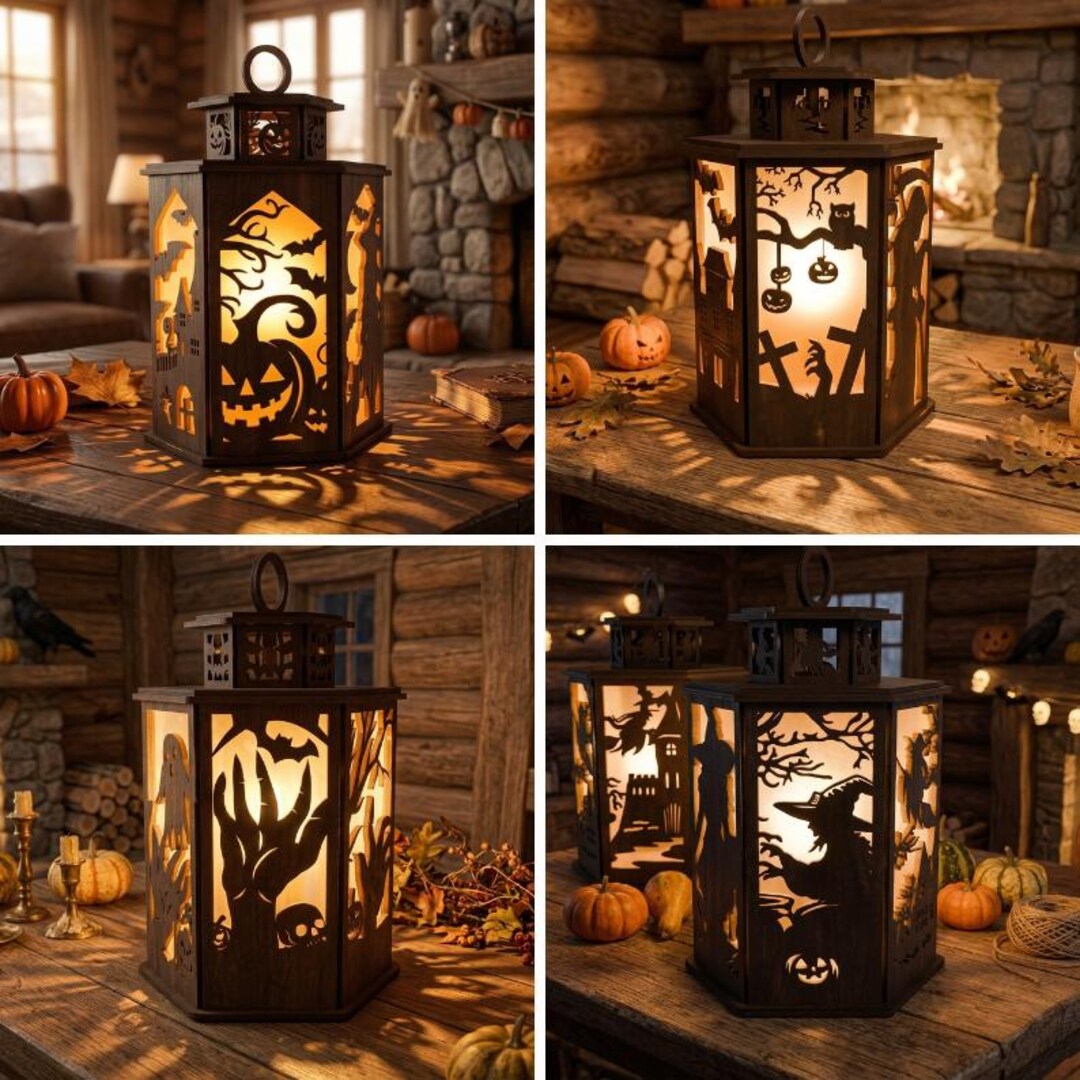 Halloween Lantern 4x Pack Bundle Machine File, Wood Tealight - Candle ...