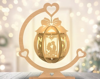 Paquete de 8 faroles con soporte cortados con láser para el día de San Valentín, candelabro de vela de té, lámpara de noche, juego de corte Glowforge, caja de luz de silueta 3D Xtool