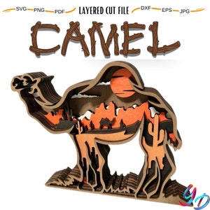 File di taglio laser inciso in legno di cammello 3D multistrato, decorazioni per statuette, ornamento Glowforge, modello fai da te, file SVG DXF EPS Jpg Pdf PNG