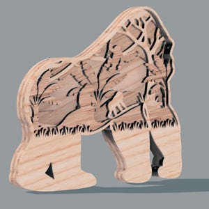 Gorila 3D Multicamadas Safari Animais Madeira Corte a Laser Lima de Madeira, Decoração de Animais da Floresta Selvagem Ornamento Glowforge Svg Dxf Xtool Lima de Corte a Laser