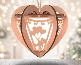 Paquete de 8 linternas con forma de corazón para el día de San Valentín, portavelas de té, lámpara de noche, juego de corte Glowforge, caja de luz con silueta 3D Dxf