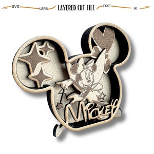 3D Cartoon Maus Kopf Multilayer Design Schneidlaserdateien, 3D Dekoration Ornament Make Geschenk, SVG Dxf Lbrn Ai Download-Datei