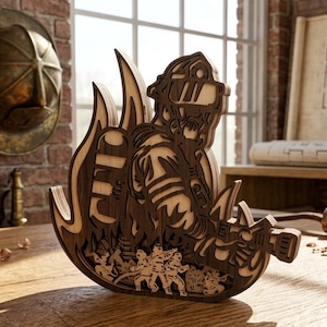 消防士 3D 多層木製レーザーカットファイル、USA FDNY 消防士 アメリカン SVG DXF Xtool ダウンロード