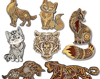 9x Mandala Bundle 3D Animals Multilayer Wooden Engraved Laser Cut File, Decoration Ornament Glowforge Make, Svg Dxf Lbrn Ai Download File