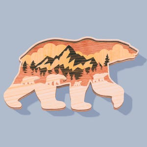 Multilayer 3D Polar Bears Wooden Engraved Laser Cut File, Decoration Figurines Ornament Glowforge DIY Easy Make Model Svg Dxf Eps Pdf File