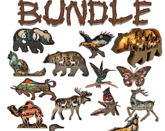 14x MEGA Bundle Wild Animals Multilayer 3D Wooden Engraved Laser Cut File, Decoration Ornament Glowforge Make, Svg Dxf Eps Jpg Pdf Png File