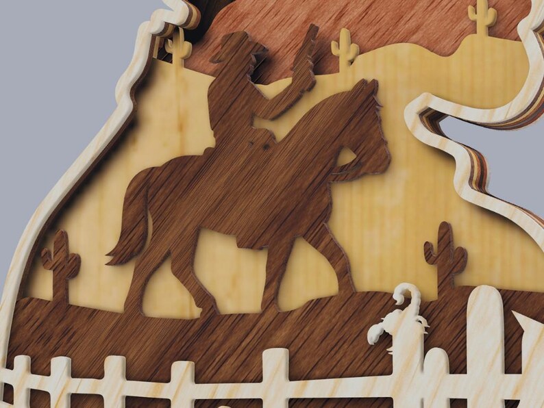 3D Cowboy Horse Multilayer Wooden Laser Cut File, Wild Western Layered ...