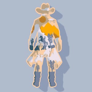 Western Cowboy Mann 3D Multilayer Holz graviert Laser Cut Datei, Dekoration Ornament Glowforge SVG Dxf Eps Jpg Pdf Png Xtool Laser Cut Datei