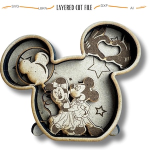 Fichier 3D multicouche découpé au laser, tête de souris, fichiers machine de conception de dessins animés, ornement de décoration d'intérieur 3D, faire cadeau, fichier à télécharger Svg Dxf Lbrn Ai