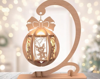 Lantern Bundle Pack 5 with Stand Xmas Laser Cut, Tealight Candle Holder Night Lamp Glowforge Cut Set, 3D Silhouette Light Box Decor Xtool