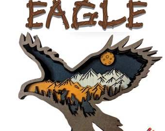 Multilayer 3D Eagle Wooden Engraved Laser Cut File, Decoration Figurines Ornament Glowforge DIY Make Model, Svg Dxf Eps Jpg Pdf Png File