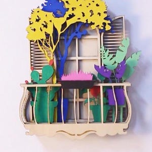 Bonzai Window Plant Multilayer 3D Wall Art Laser Cut Files, Layered Art Piece Glowforge Xtool Cricut, Svg Dxf Multilayer Wood Toy Cut File