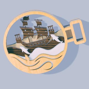 Arquivo de corte a laser gravado em madeira multicamadas para garrafa de mar e oceano 3D, enfeite de decoração em camadas Glowforge SVG DXF Xtool