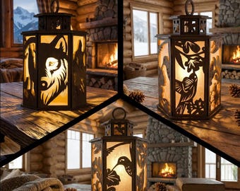 3x Bundle Wild Animal Wood Lantern Cut Files, Tea Light Candle Holder Laser Template, Digital File