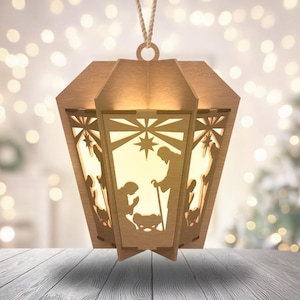 Pacote de lanternas com 5 temas de Natal, corte a laser, porta-velas Tealight, abajur noturno Glowforge Cut Set, decoração de caixa de luz de silhueta 3D Xtool