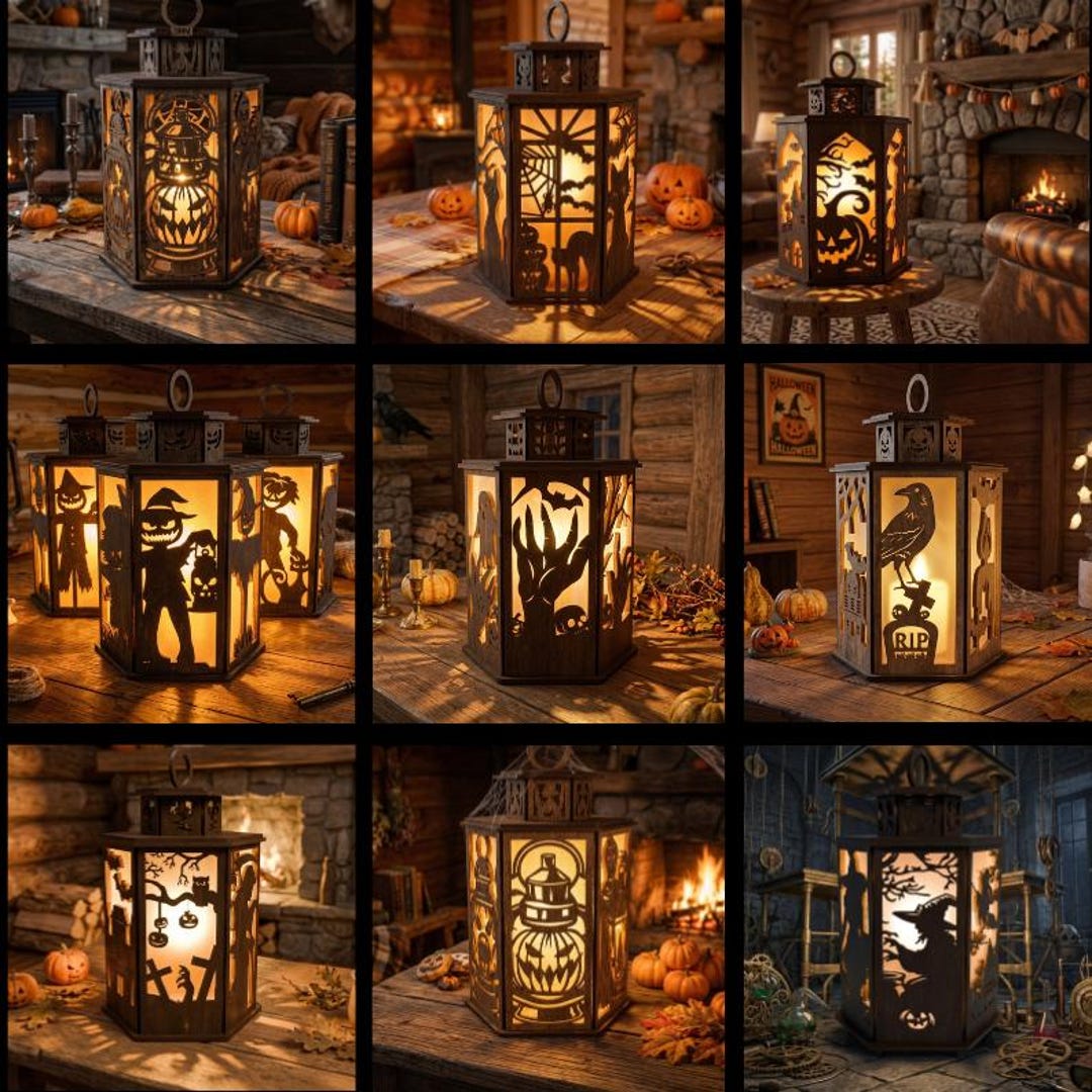 8 Pcs Bundle Halloween Lantern Machine File, Wood Tealight - Candle ...